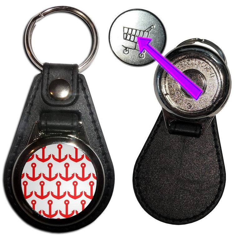 Anchor Red Pattern - Hidden £1/€1 Shopping Token Medallion Key Ring