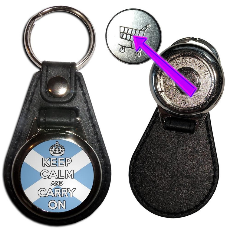 Scotland Flag Keep Calm and Carry On - Hidden £1/€1 Shopping Token Medallion Key Ring
