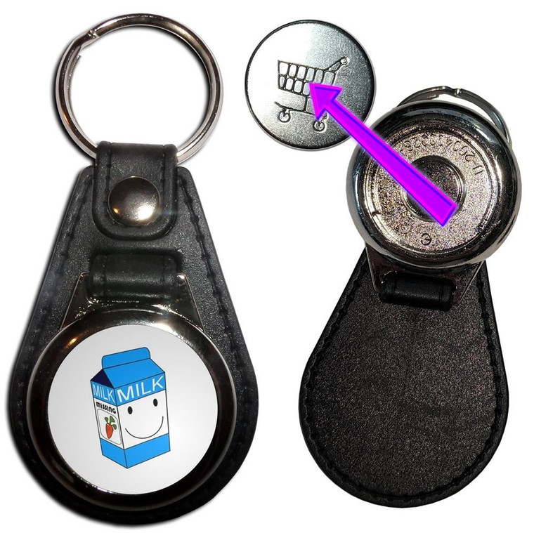 Milk Carton - Hidden £1/€1 Shopping Token Medallion Key Ring