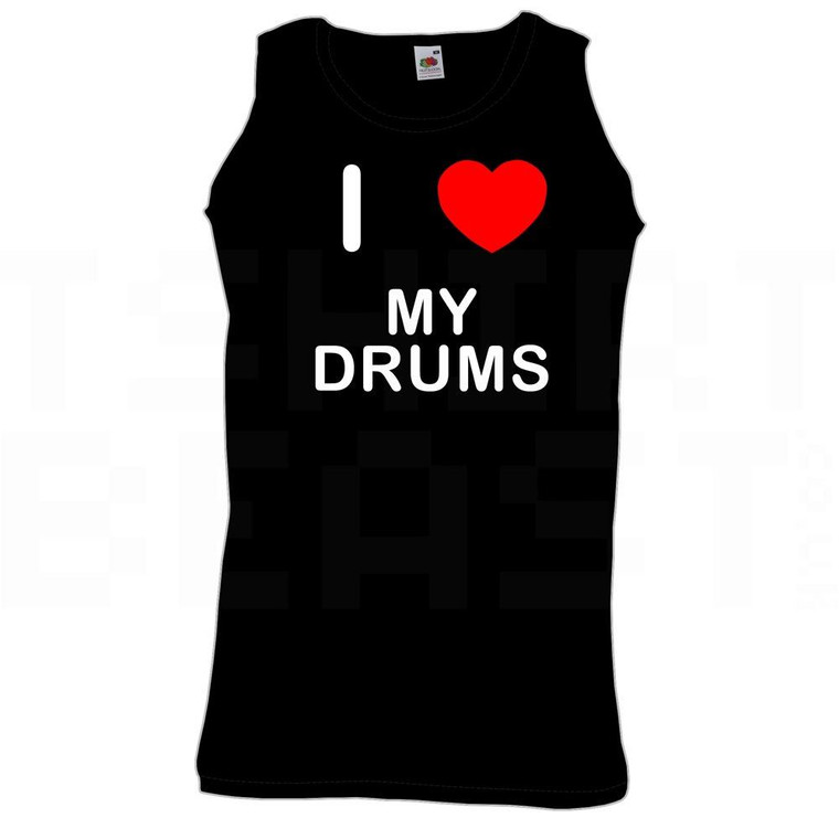 I Love Heart My Drums - Quality Printed Cotton Gym Vest