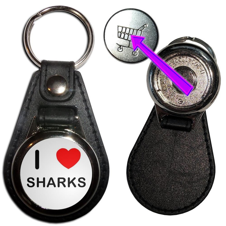 I Love Heart Sharks - Hidden £1/€1 Shopping Token Medallion Key Ring