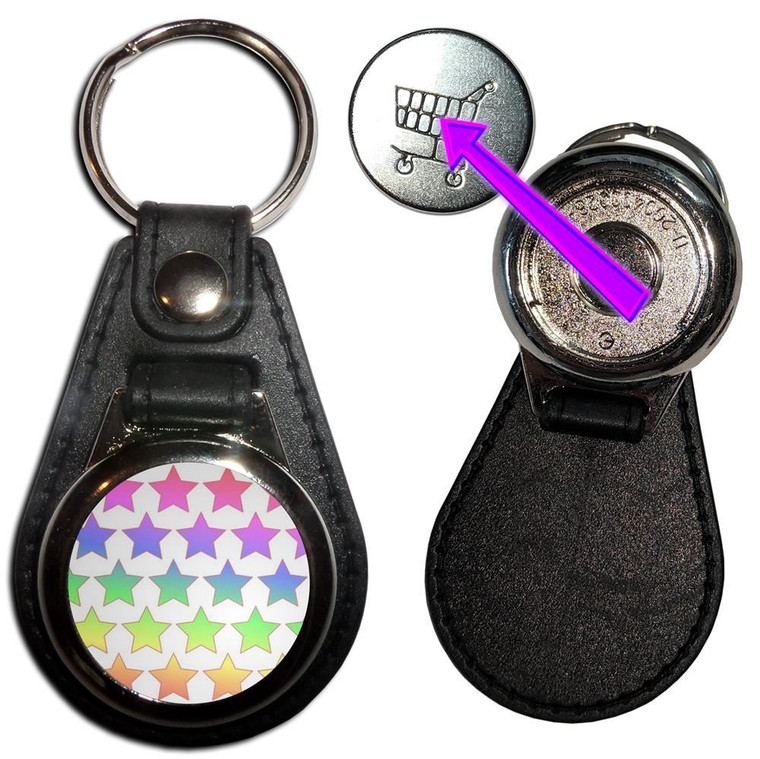 Rainbow Star Pattern - Hidden £1/€1 Shopping Token Medallion Key Ring