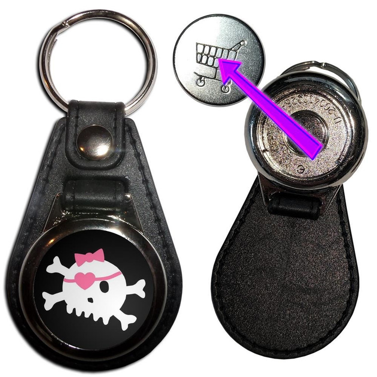 Black Skull with Bow - Hidden £1/€1 Shopping Token Medallion Key Ring