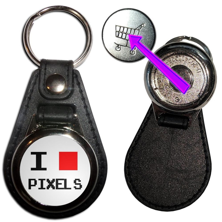 Pixel Love - Hidden £1/€1 Shopping Token Medallion Key Ring