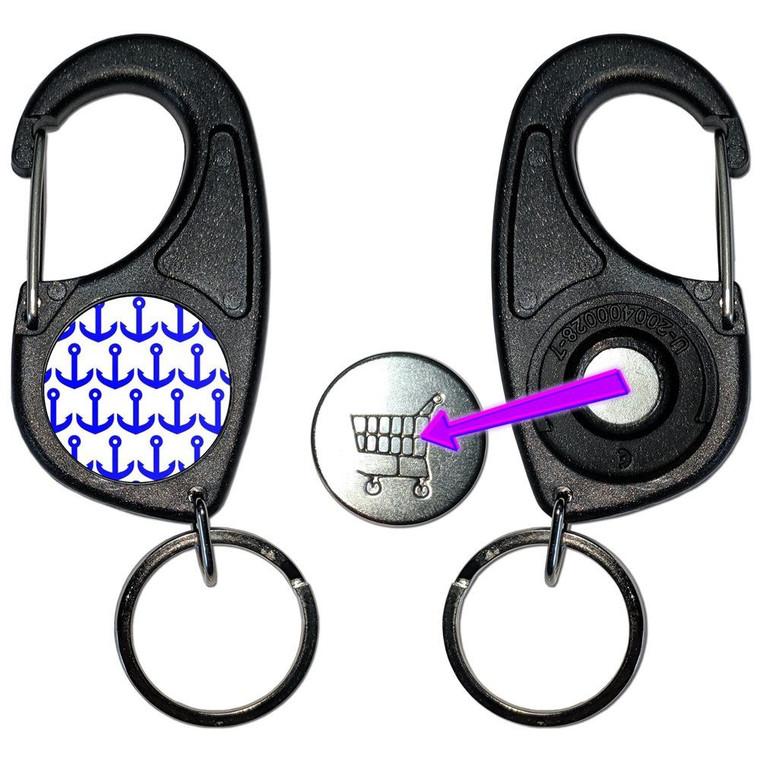 Anchor Blue Pattern - Carabiner £1/€1 Shopping token Key Ring