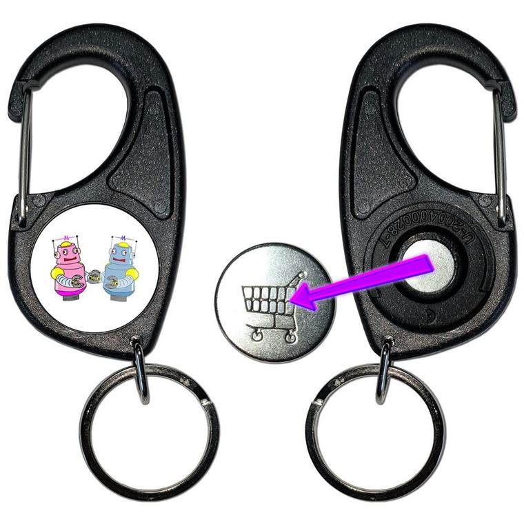 White Robot Couple - Carabiner £1/€1 Shopping token Key Ring