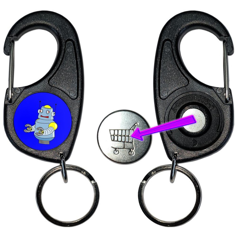 Blue Boy Robot - Carabiner £1/€1 Shopping token Key Ring