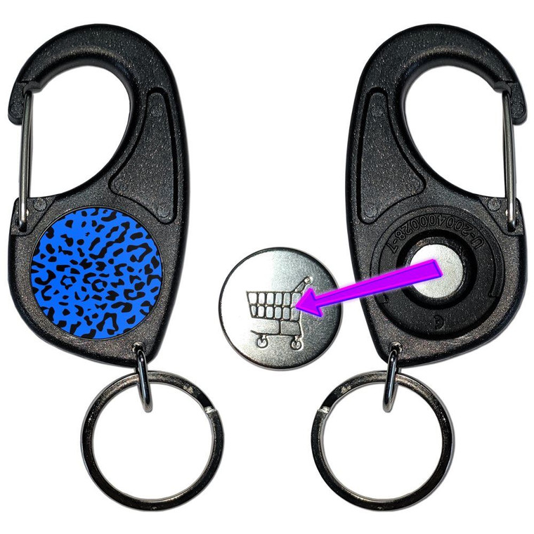 Blue Leopard Print - Carabiner £1/€1 Shopping token Key Ring