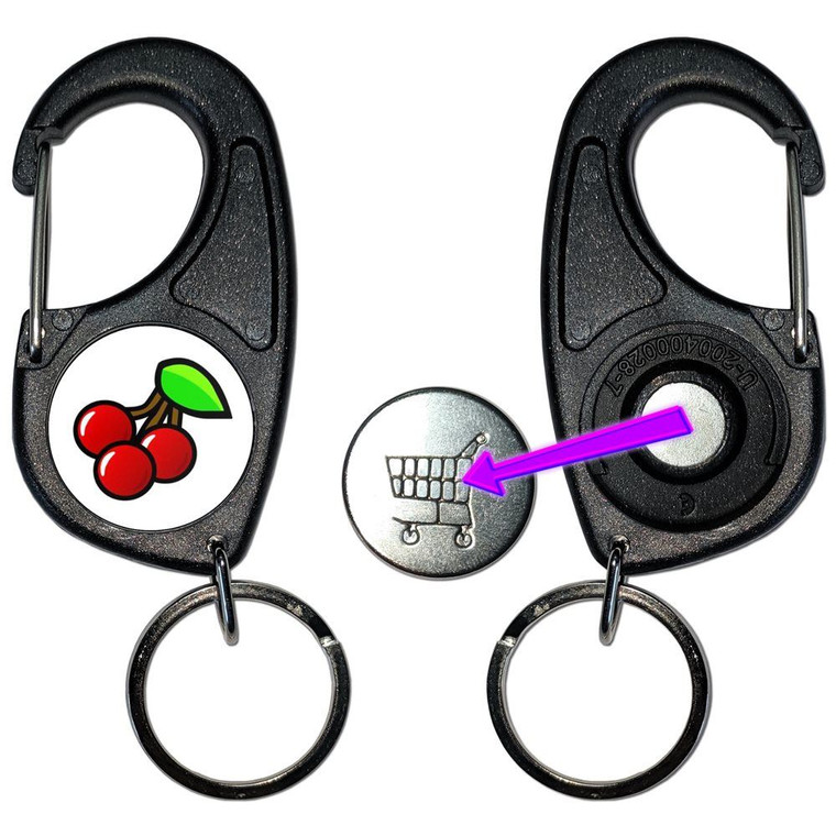 Fruit Machine Cherries - Carabiner £1/€1 Shopping token Key Ring