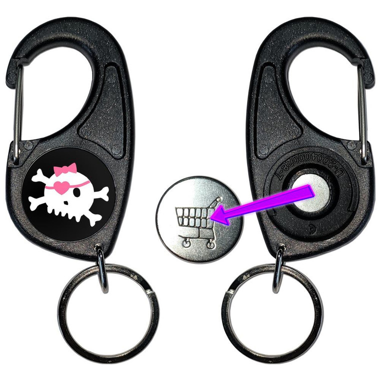 Black Skull with Bow - Carabiner £1/€1 Shopping token Key Ring