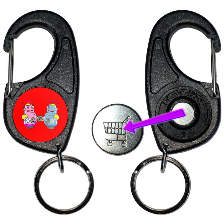 Red Robot Couple - Carabiner £1/€1 Shopping token Key Ring