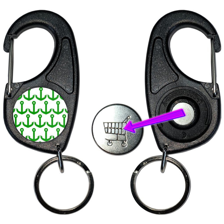 Anchor Green Pattern - Carabiner £1/€1 Shopping token Key Ring