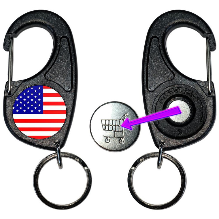 USA Flag - Carabiner £1/€1 Shopping token Key Ring