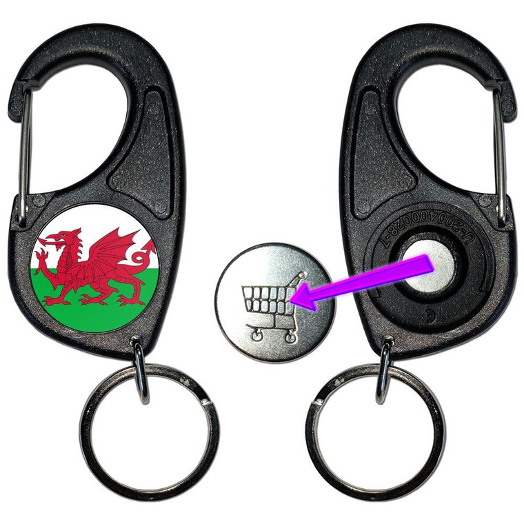 Wales Flag - Carabiner £1/€1 Shopping token Key Ring