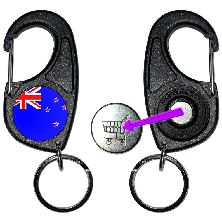 New Zealand Flag - Carabiner £1/€1 Shopping token Key Ring
