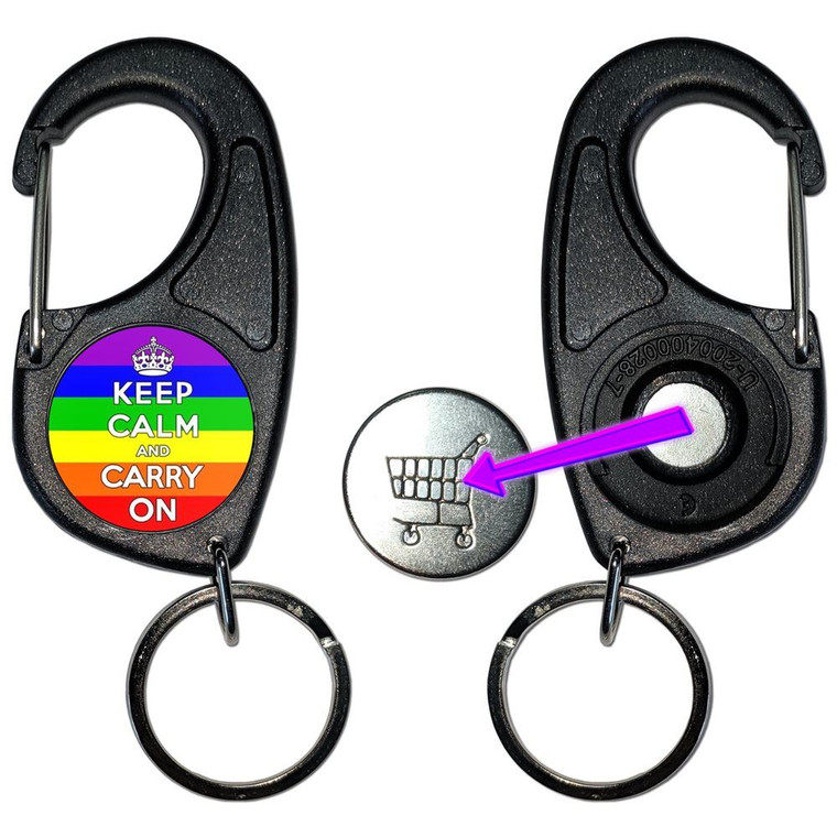 Gay Flag Keep Calm and Carry On - Carabiner £1/€1 Shopping token Key Ring