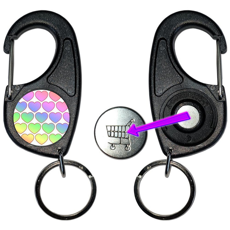 Rainbow Heart Pattern - Carabiner £1/€1 Shopping token Key Ring