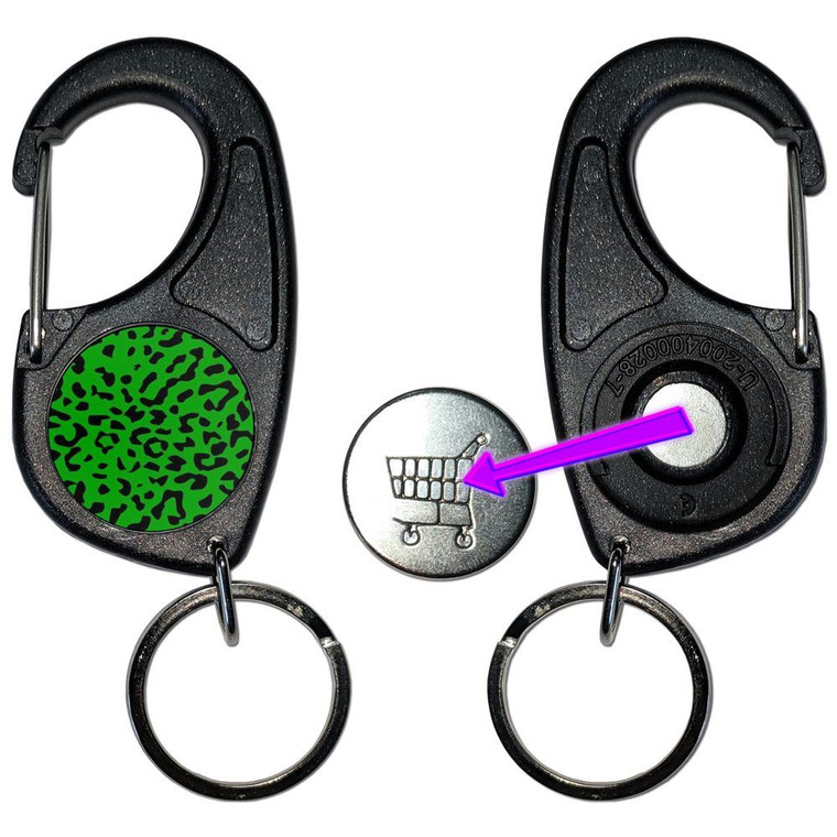 Green Leopard Print - Carabiner £1/€1 Shopping token Key Ring