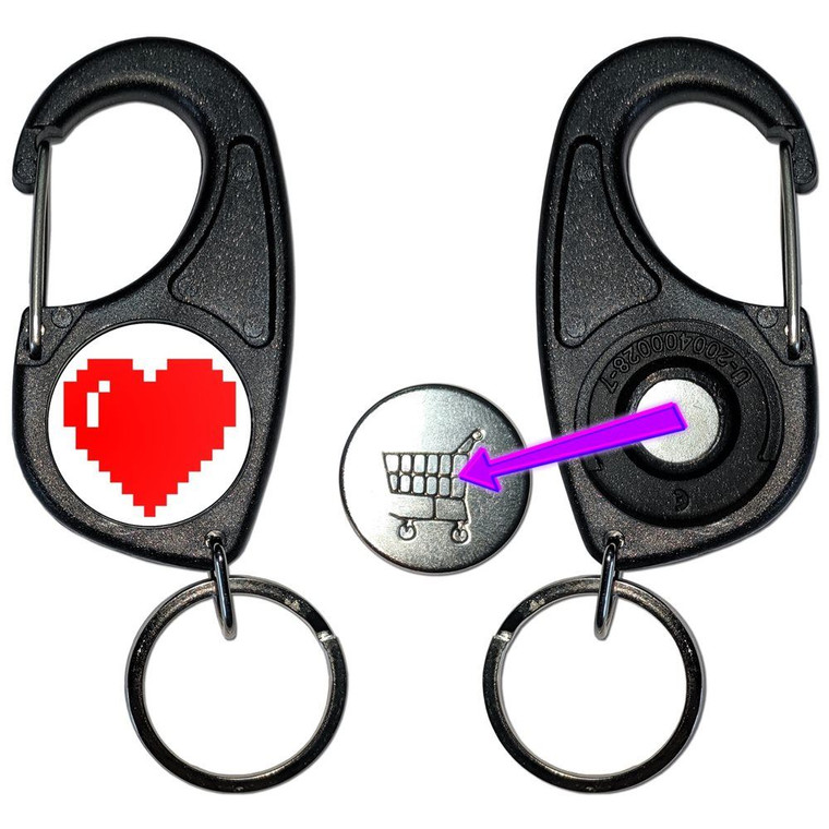 Pixel Heart - Carabiner £1/€1 Shopping token Key Ring