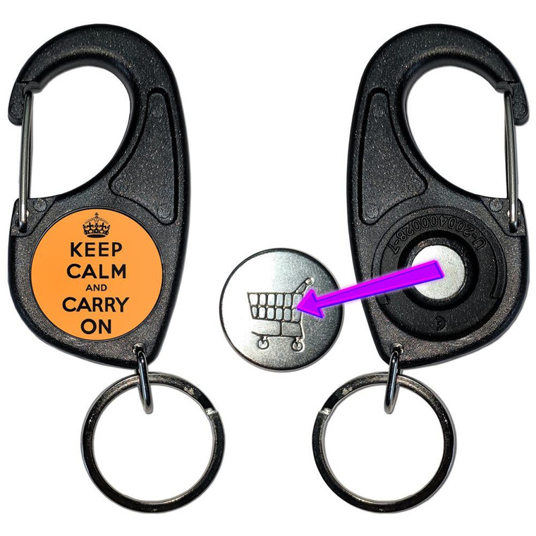 Orange Keep Calm and Carry On - Carabiner £1/€1 Shopping token Key Ring