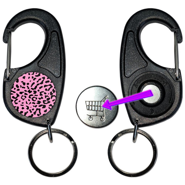 Pink Leopard Print - Carabiner £1/€1 Shopping token Key Ring