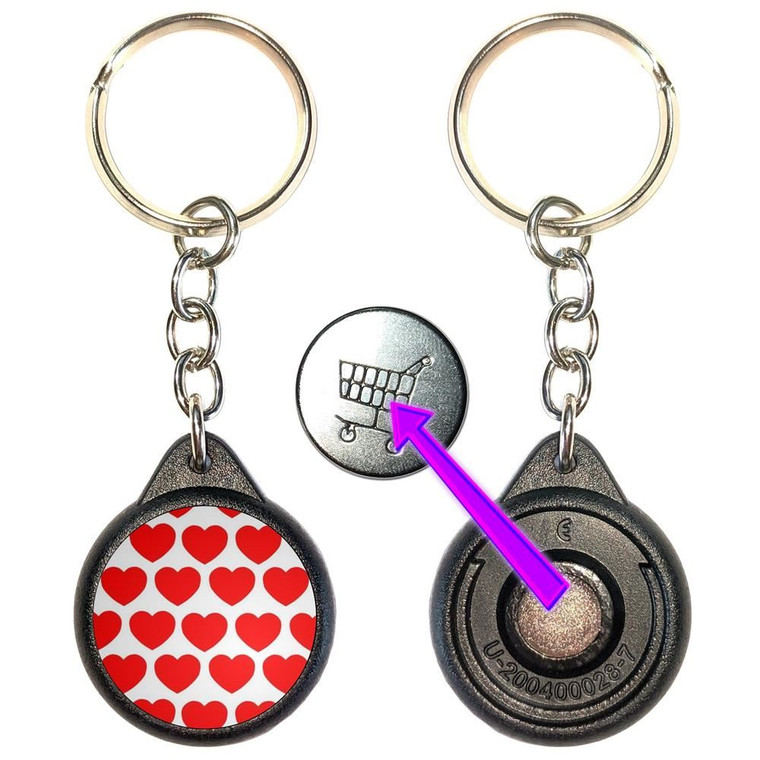 Heart Pattern - Round Black Plastic £1/€1 Shopping Key Ring