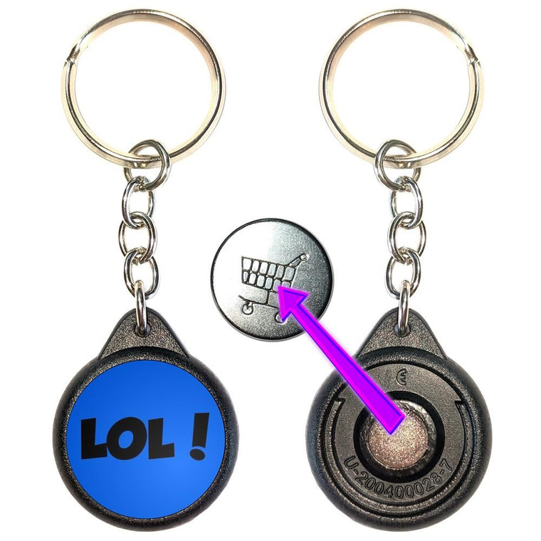 LOL! Laugh Out Loud! - Round Black Plastic £1/€1 Shopping Key Ring