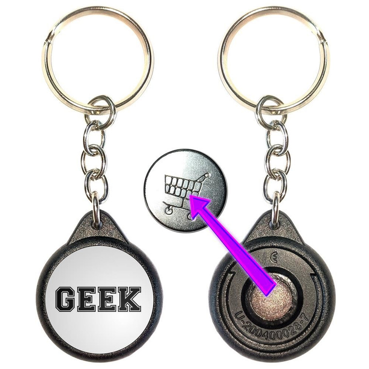 Varsity Geek - Round Black Plastic £1/€1 Shopping Key Ring