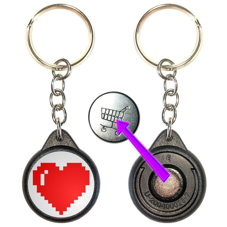Pixel Heart - Round Black Plastic £1/€1 Shopping Key Ring