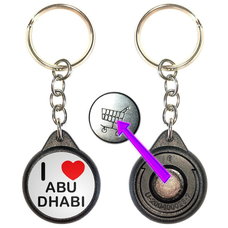 I Love Abu Dhabi - Round Black Plastic £1/€1 Shopping Key Ring