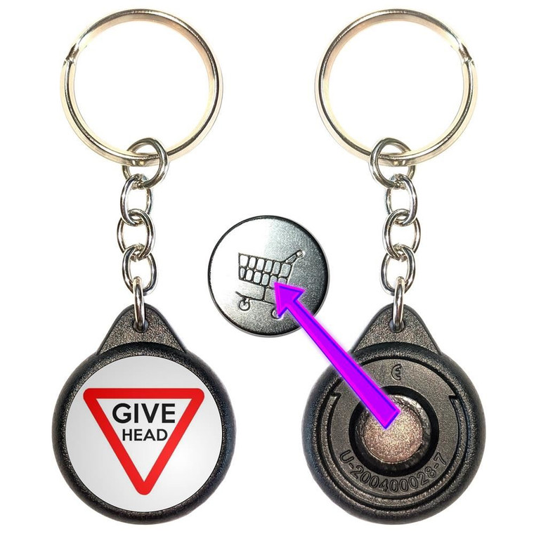 Give Head - Round Black Plastic £1/€1 Shopping Key Ring