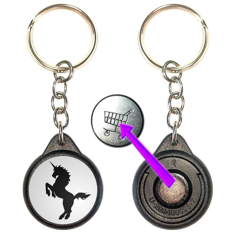 Unicorn Silhouette - Round Black Plastic £1/€1 Shopping Key Ring