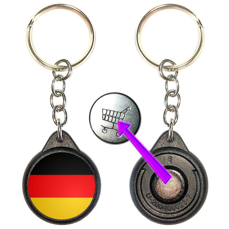 Germany Flag - Round Black Plastic £1/€1 Shopping Key Ring