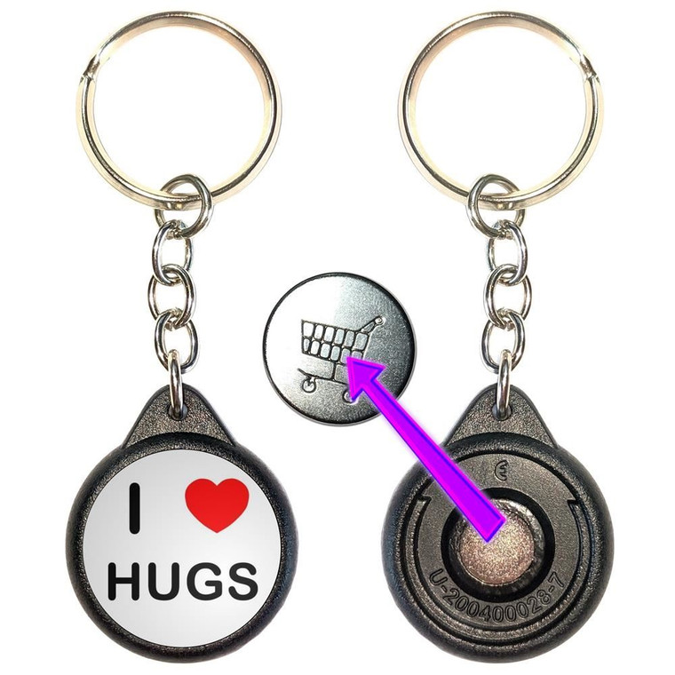 I Love Heart Hugs - Round Black Plastic £1/€1 Shopping Key Ring