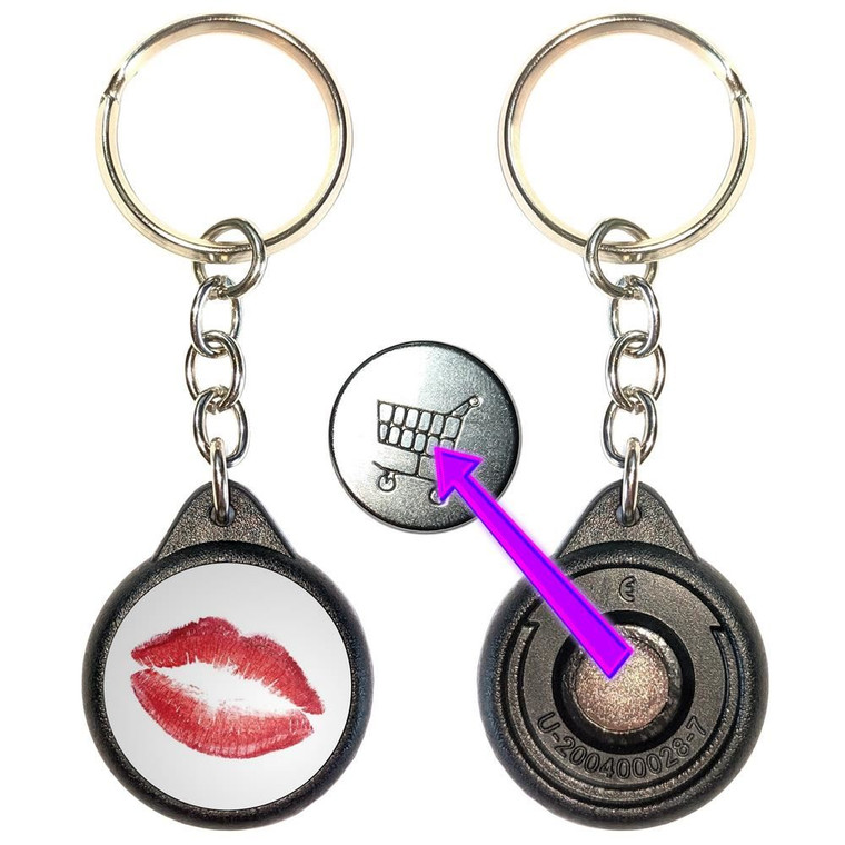 Lips - Round Black Plastic £1/€1 Shopping Key Ring