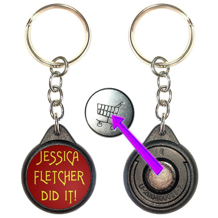 Jessica Fletcher Did It - Round Black Plastic £1/€1 Shopping Key Ring