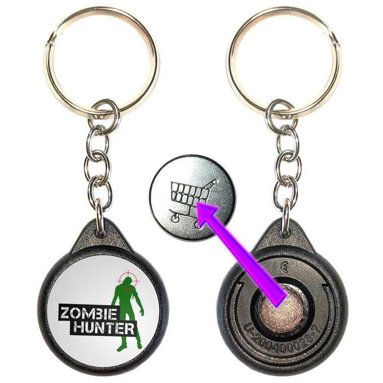 Zombie Hunter - Round Black Plastic £1/€1 Shopping Key Ring