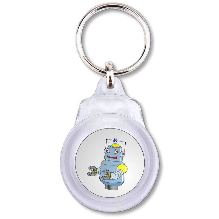 White Boy Robot - Round Plastic Key Ring