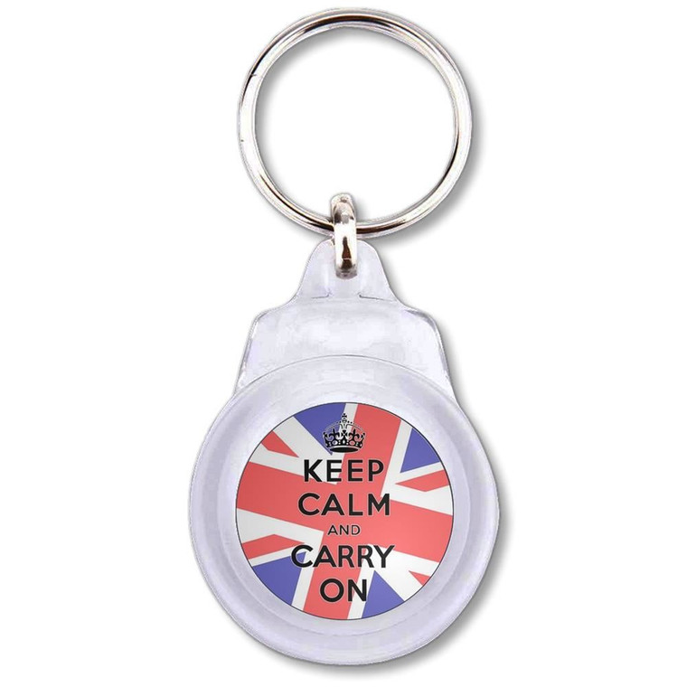 UK Keep Calm and Carry On - Round Plastic Key Ring