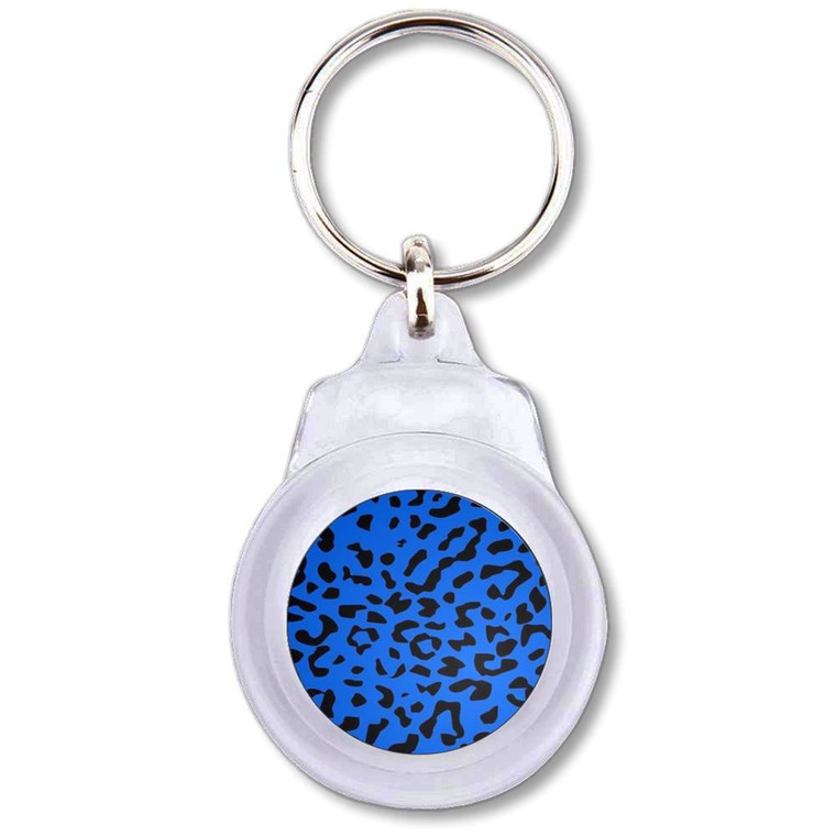 Blue Leopard Print - Round Plastic Key Ring