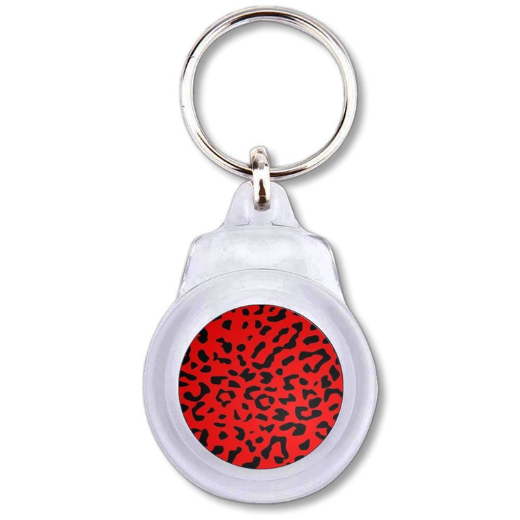 Red Leopard Print - Round Plastic Key Ring
