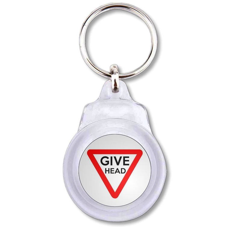 Give Head - Round Plastic Key Ring