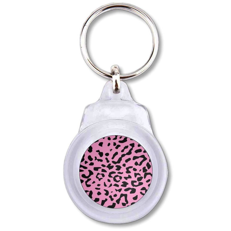 Pink Leopard Print - Round Plastic Key Ring
