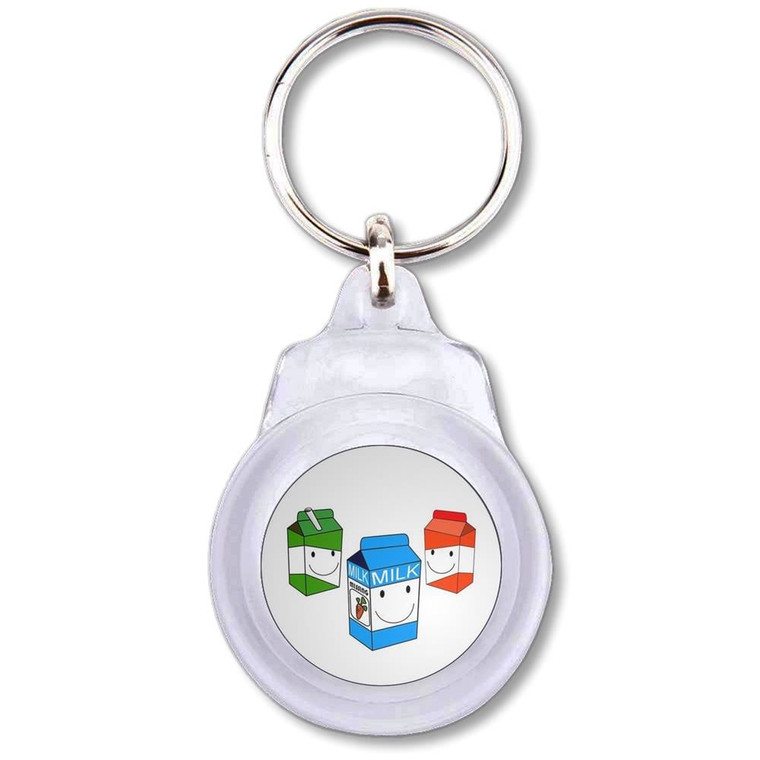 Milk & Juice Cartons - Round Plastic Key Ring