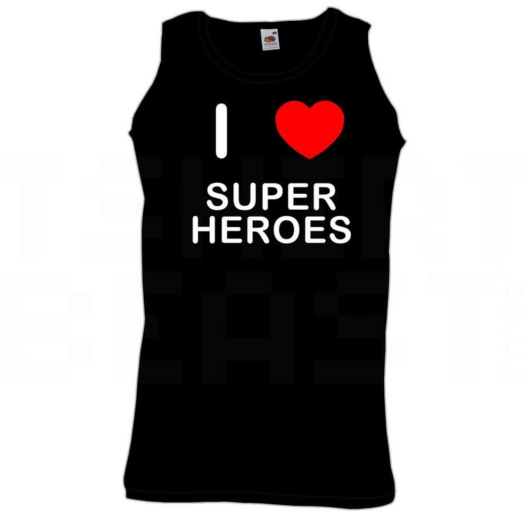 I Love Heart Super Heroes - Quality Printed Cotton Gym Vest