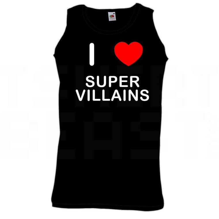 I Love Heart Super Villains - Quality Printed Cotton Gym Vest