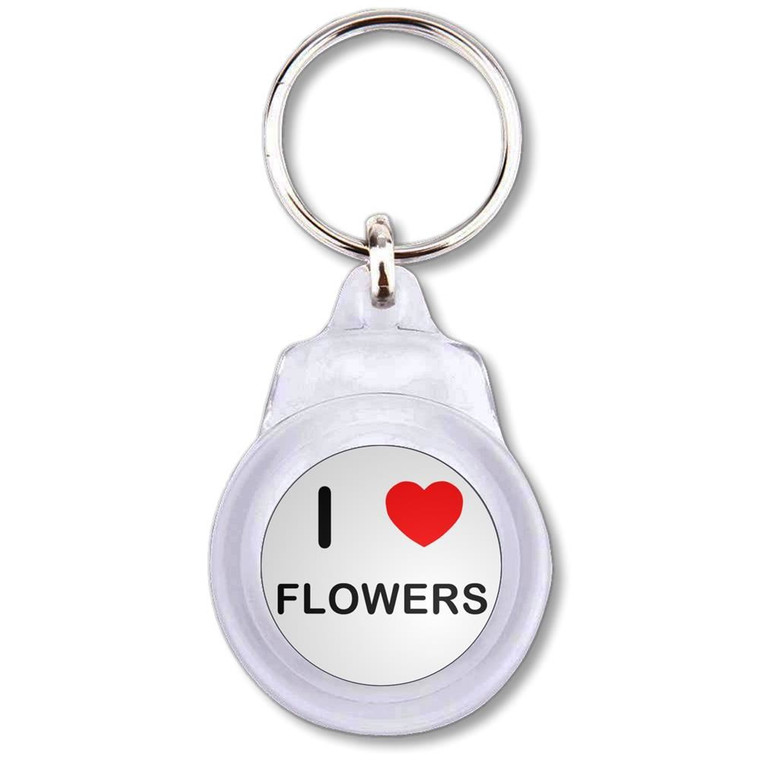 I love Flowers - Round Plastic Key Ring