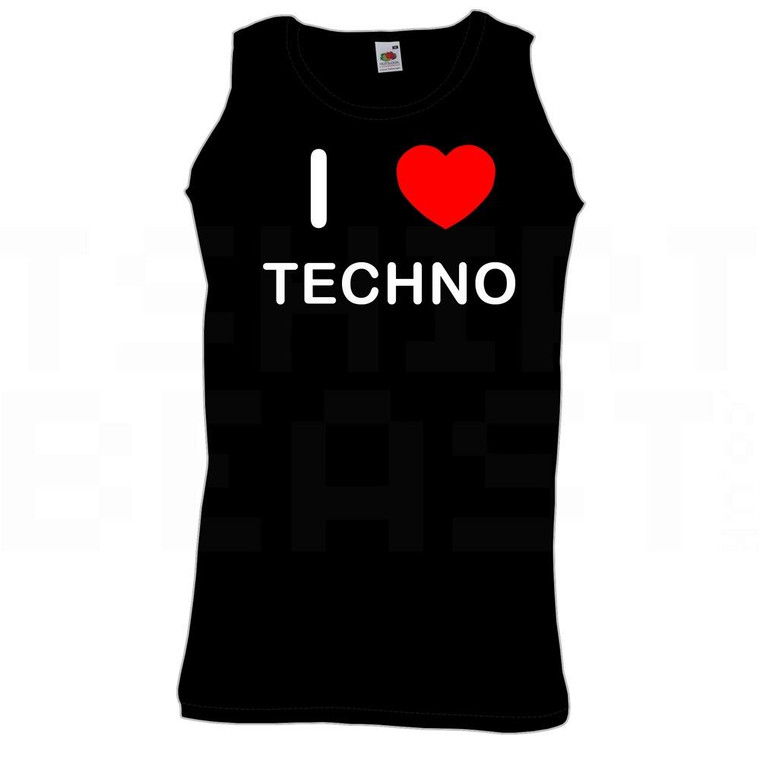 I Love Heart Techno - Quality Printed Cotton Gym Vest