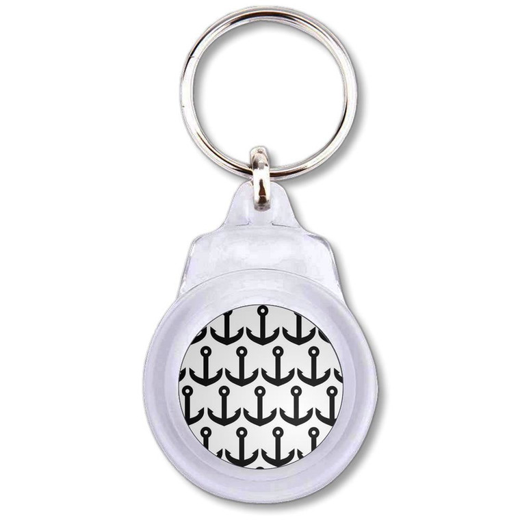 Anchor Black Pattern - Round Plastic Key Ring