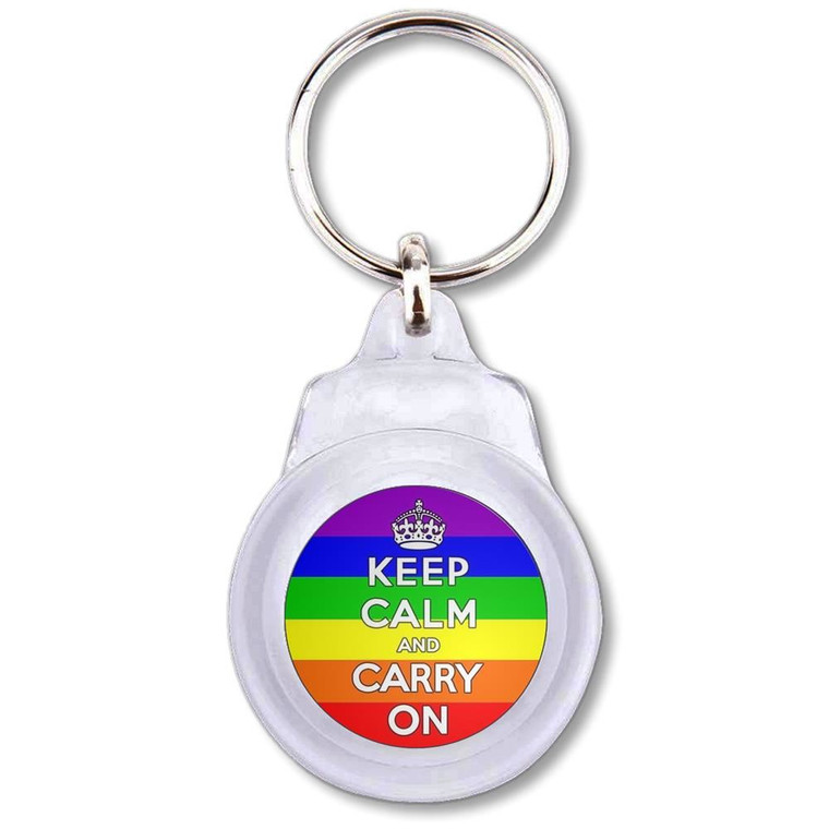 Gay Flag Keep Calm and Carry On - Round Plastic Key Ring